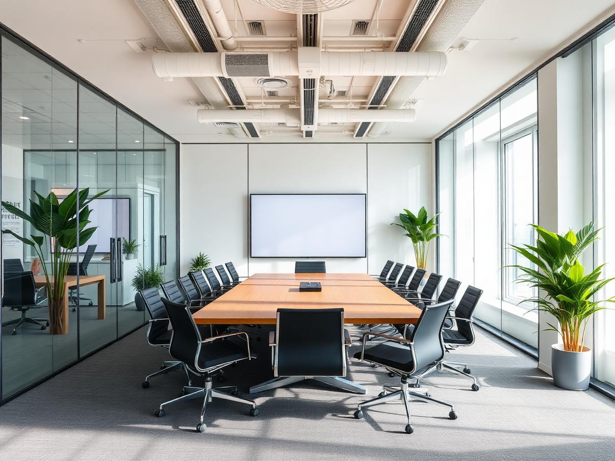 Glass-walled conference room with a large meeting table in an Atlanta shared office suite