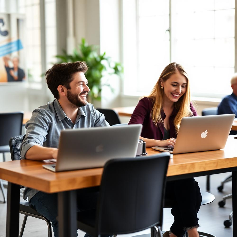 Two coworking members working together on laptops in an Atlanta shared office